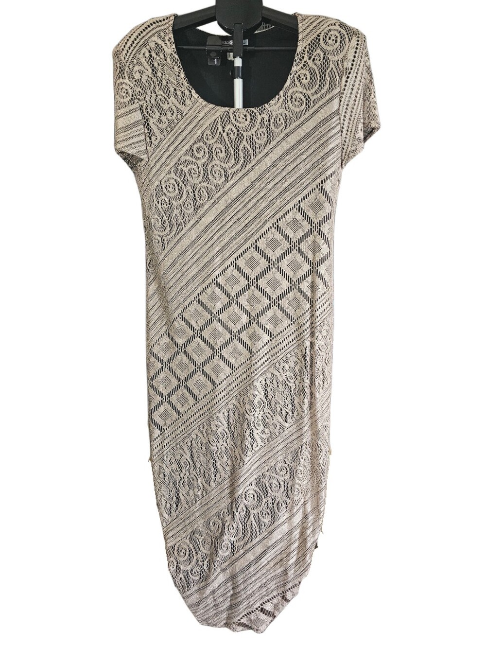 Dress Barn Taupe Patterned Short-Sleeve Maxi Dress